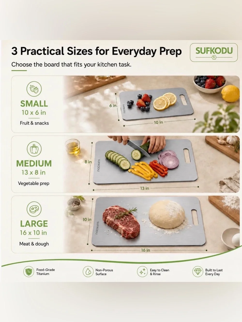 Titanium Cutting Board Set of 3, 100% Double-Sided Titanium Cutting Boards